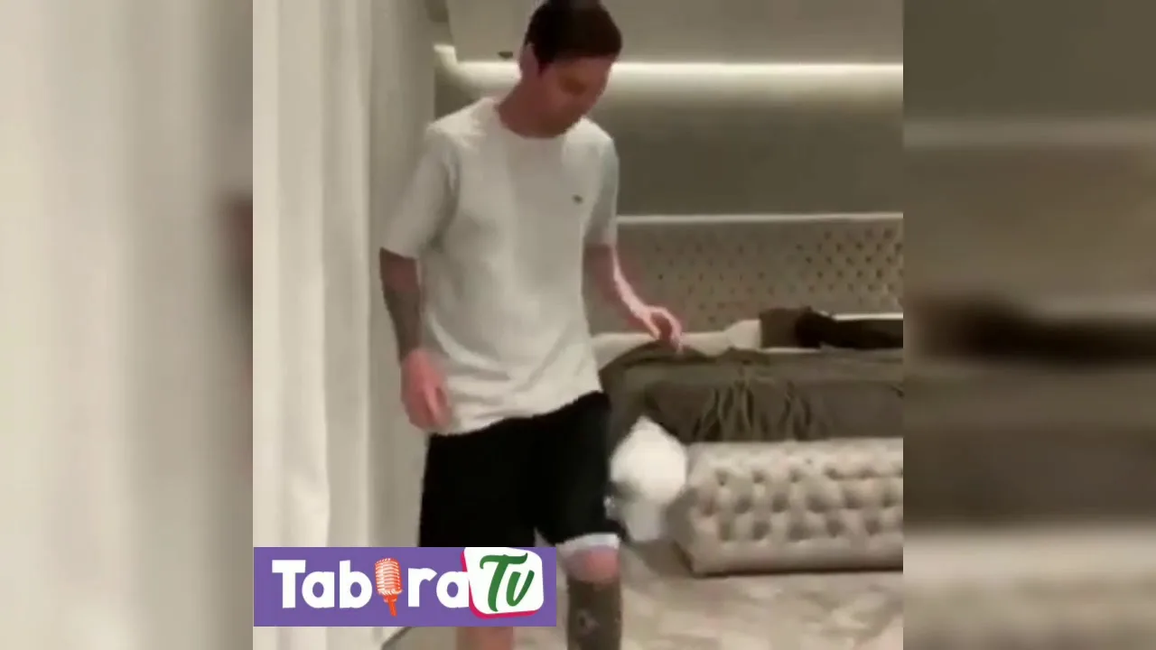 Lionel Messi does a toilet paper paper challenge.