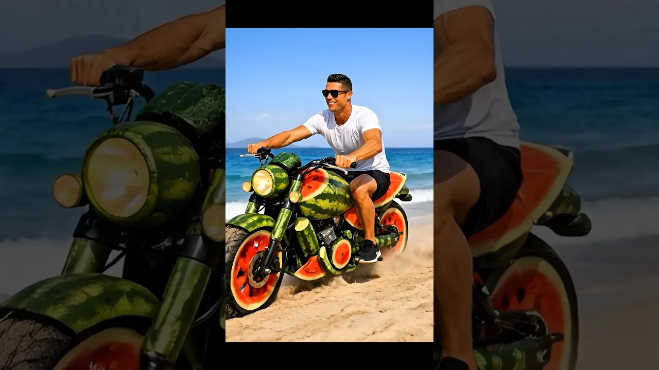 Cristiano Ronaldo. Lionel Messi. Neymar junior fabrique la moto. #ai