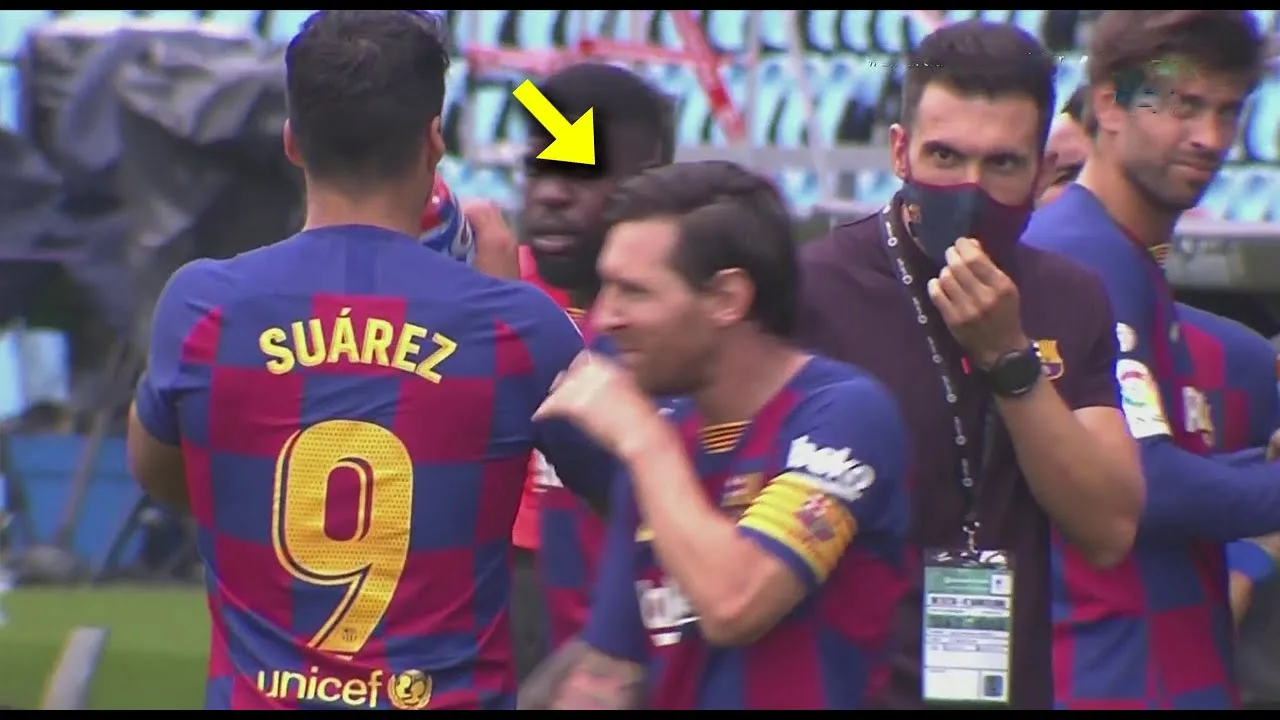 Lionel Messi ignores Eder Sarabia in the break of hydration
