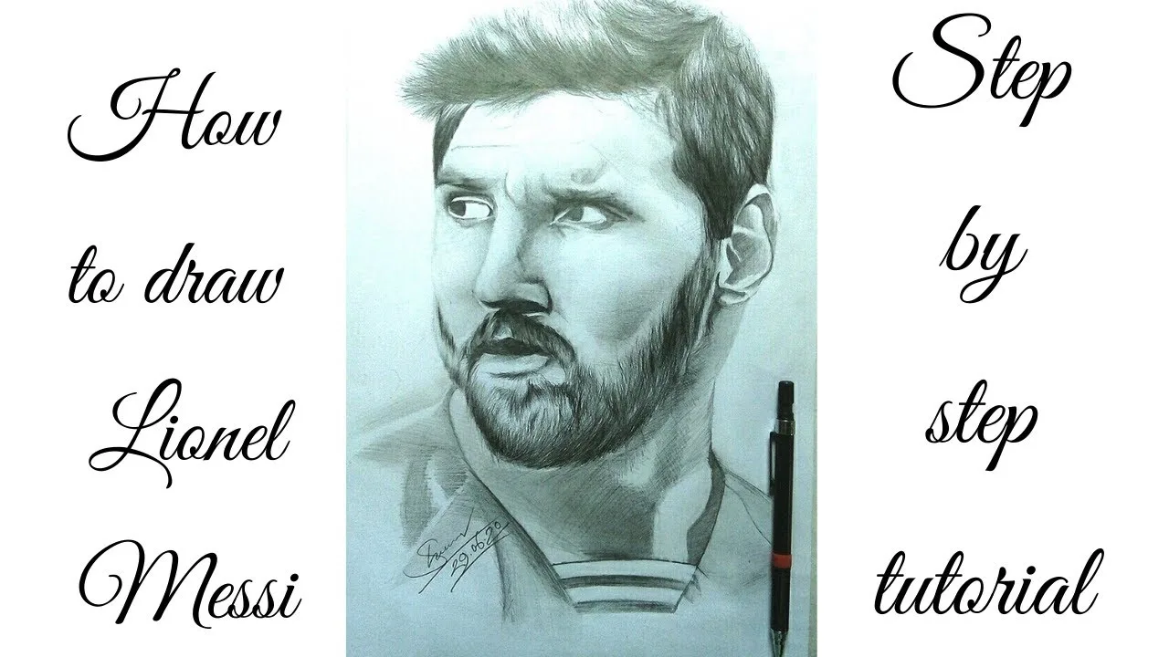 How to draw lionel messi step by step || face drawing