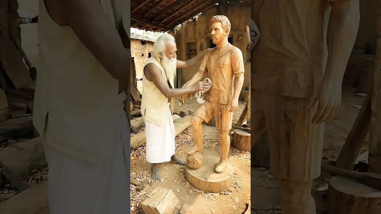 Sculpture sur bois artisanale de Lionel Messi #shorts #messi